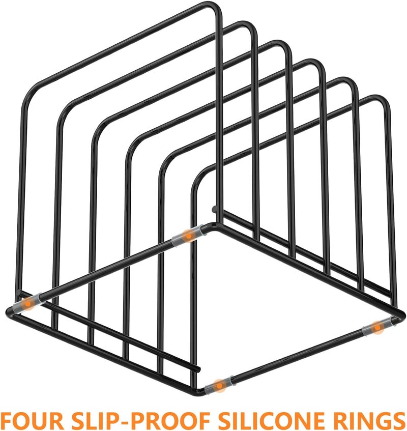 KORRTFID Kitchen Cabinet Organizer, Steel Cookware Holder, Divided Holder with 5 Slots for Skillets Baking Tray and Chopping Board Rack - Baking Pan Holder Storage (2 PCS) - Image 4